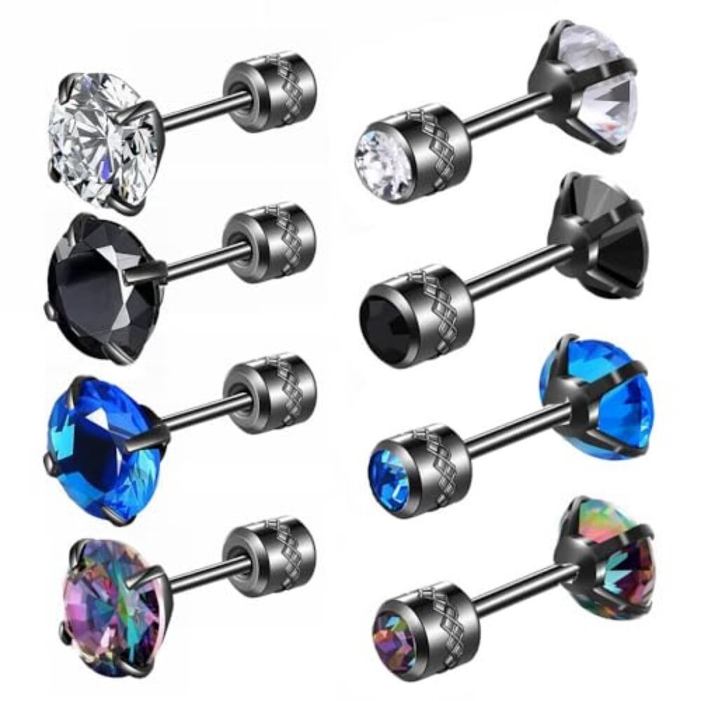 4 Pairs Titanium Screw Back Surgical Stainless‎ Steel Earrings for Women